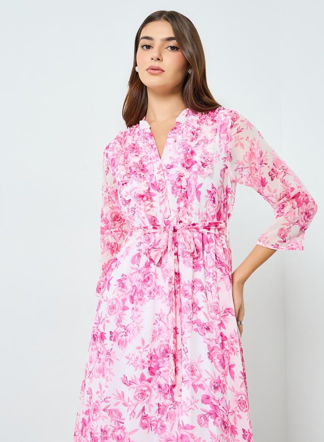 ستايلي فستان طويل شيفون بطبعة زهور وأكمام 3 - Image 2